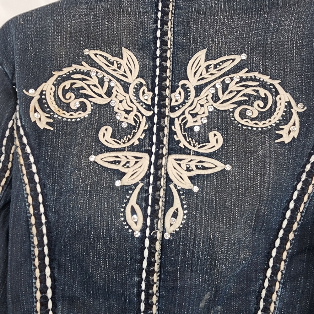 Zenim Dark Blue Denim Jacket with Cream Detailing - Picture 3 of 5